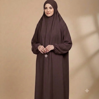 Namaz Chadar With Sleeves - Plain Dark Brown