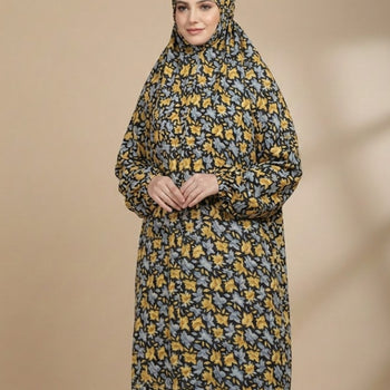 Namaz Chadar With Sleeves - Blue Yellow Flowers