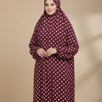 Namaz Chadar With Sleeves - Maroon With Polka Dots