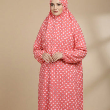 Namaz Chadar With Sleeves - Pink With Polka Dots