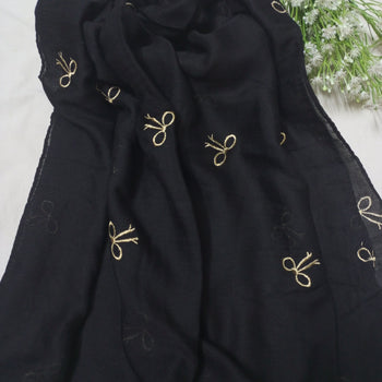 Bow Embroidered Hijabs - Black