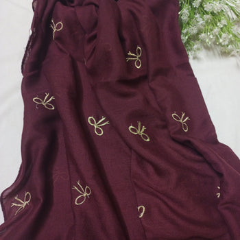 Bow Embroidered Hijabs - Maroon
