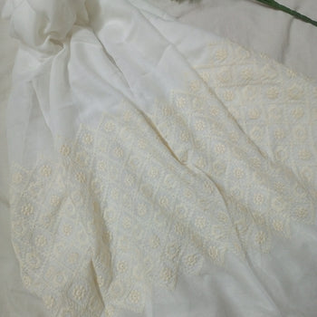Embroidered Hijab - Pearl White
