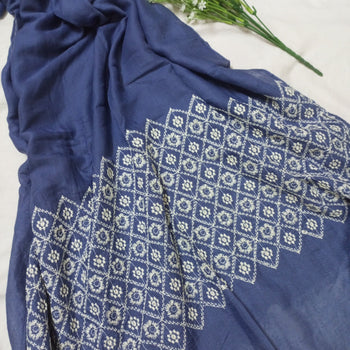 Embroidered Hijab - Dark Denim