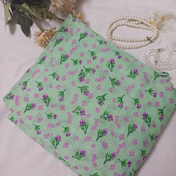 Namaz Chadar With Sleeves - Green With Pink Flowers