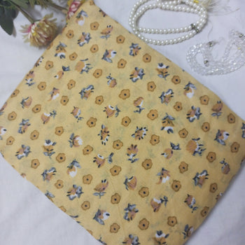 Namaz Chadar With Sleeves - Yellowish Beige  With Brown Flowers