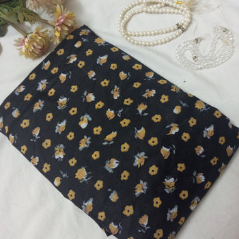 Namaz Chadar With Sleeves - Black  With Orange Flowers