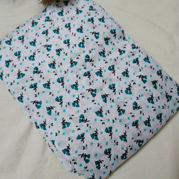 Namaz Chadar With Sleeves - White With Teal Flowers