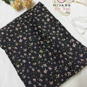 Namaz Chadar With Sleeves - Black With Peach Flowers