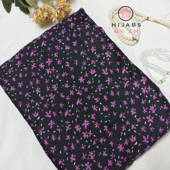 Namaz Chadar With Sleeves - Black With Pink Flowers