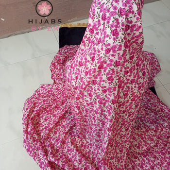 Namaz Chadar With Sleeves - Pink Flowers