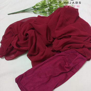 Tube Cap Attached Hijab - Dark Red