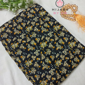 Namaz Chadar With Sleeves - Black With Yellow Flowers