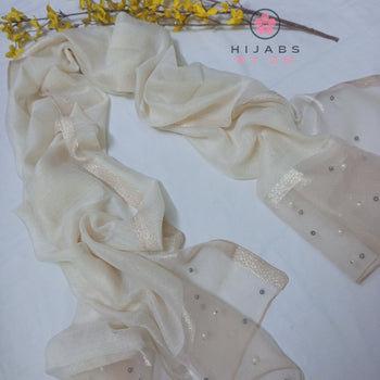 Pearl Studded Hijab - Cream