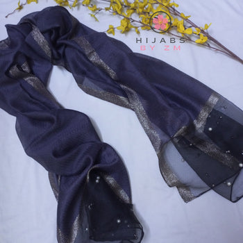 Pearl Studded Hijab - Dark Grey