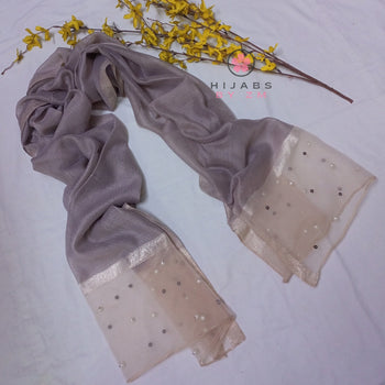 Pearl Studded Hijab - Seal Brown