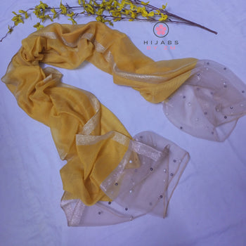 Pearl Studded Hijab - Mustard