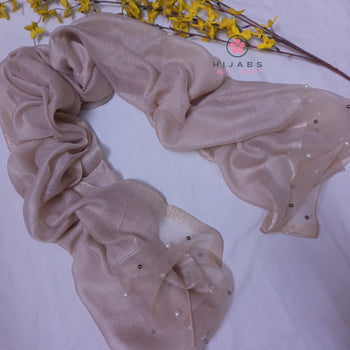 Pearl Studded Hijab - Beige