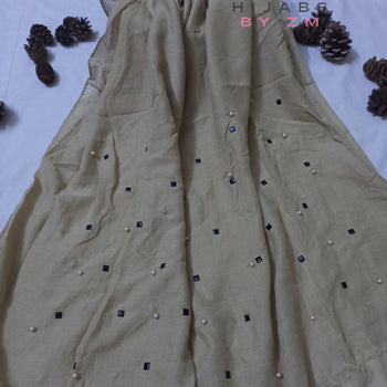 Pearl & Stones Studded Hijab - Beige