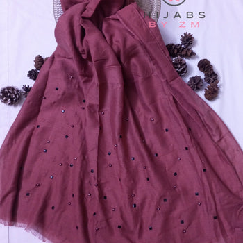 Pearl & Stones Studded Hijab - Rosewood