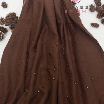 Pearl & Stones Studded Hijab - Dark Brown