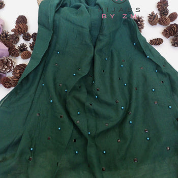 Pearl & Stones Studded Hijab - Dark Green