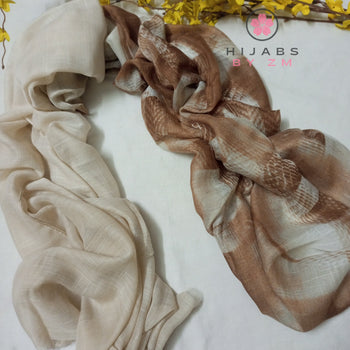 Two Tone Print Hijab - Light Brown