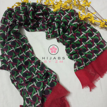 Criss - Cross Print Hijab - Red