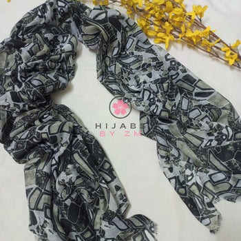 Pebbles Print Hijab - Black