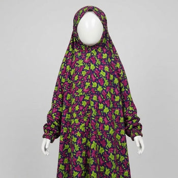 Kids Namaz Chadar With Sleeves (Age 6-14 years) - Green Red Flowers