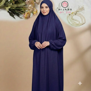 Namaz Chadar With Sleeves - Plain Navy Blue