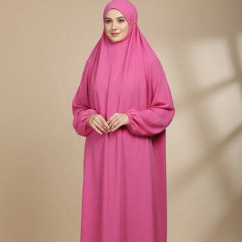 Namaz Chadar With Sleeves - Plain Pink