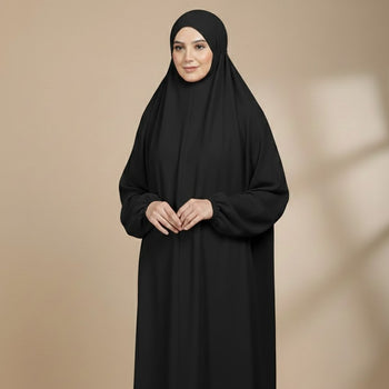 Namaz Chadar With Sleeves - Plain Black